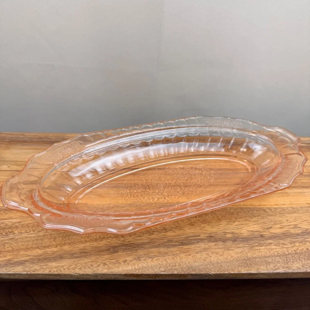 Anchor Hocking Mayfair Open Rose Pink Depression Glass Oval Serving Bowl 12 Inch